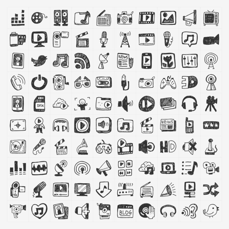transcription-company-doodle-media-icons-set-min
